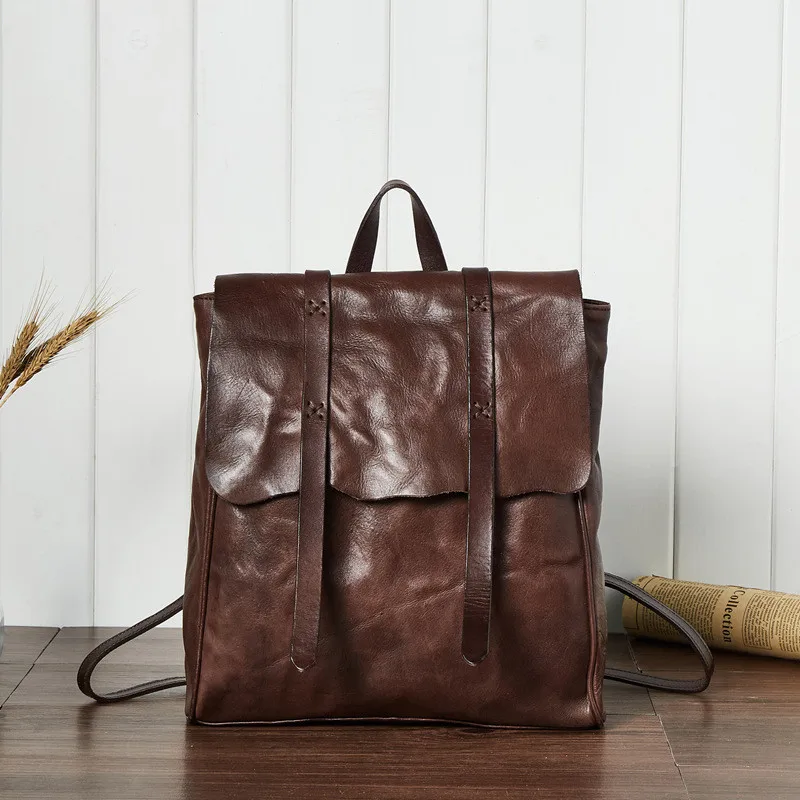 PNDME vintage casual first layer cowhide ladies backpack handmade soft genuine leather anti theft women's travel schoolbag