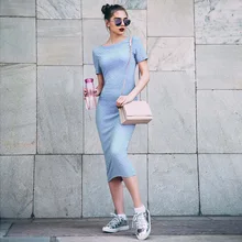 2017 Women Jacquard font b Dress b font Blue Bodycon Short Sleeve Women Knee Length font