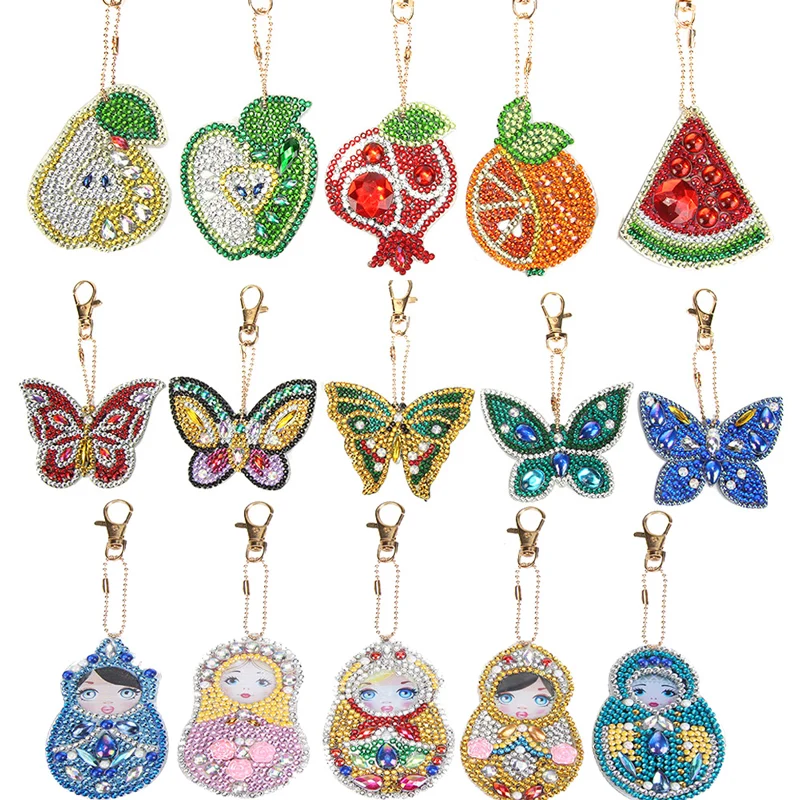 Soleebee 5pcs DIY 5D Full Drill Diamond Painting Key Chain by Number Kit Mosaic Making Double-Sided Drill Pendant Crystal Rhinestones Keychain Bag Charms Gift Cute Owl