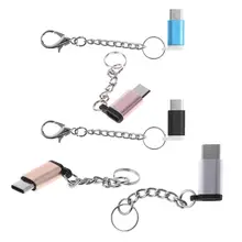 Портативный USB-C USB 3,1 Тип C штекерным Micro USB адаптер женский с анти-потерянный брелок