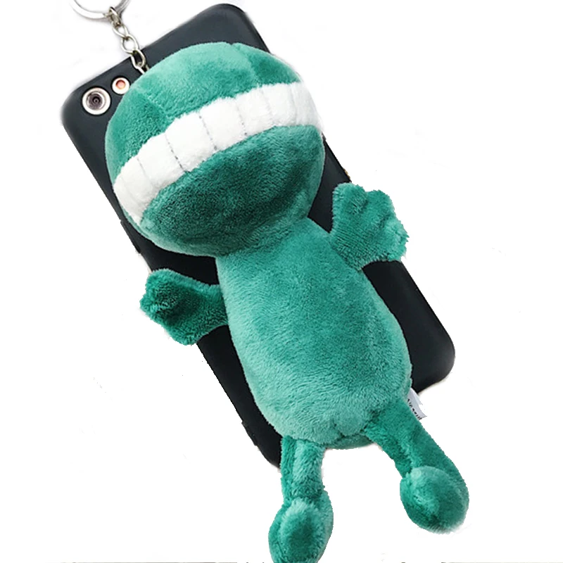 

Cartoon Doll Toy Green Phone Case, 3d Cute Plush Strap Kawaii Soft Warm Cover with Bracket Stand for iPhone 7 8 Case Shell
