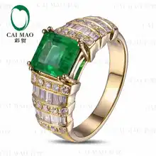 CaiMao 1.6 ct Natural Emerald 18KT/750 Yellow Gold 0.7 ct Full Cut Diamond Engagement Ring Jewelry Gemstone colombian