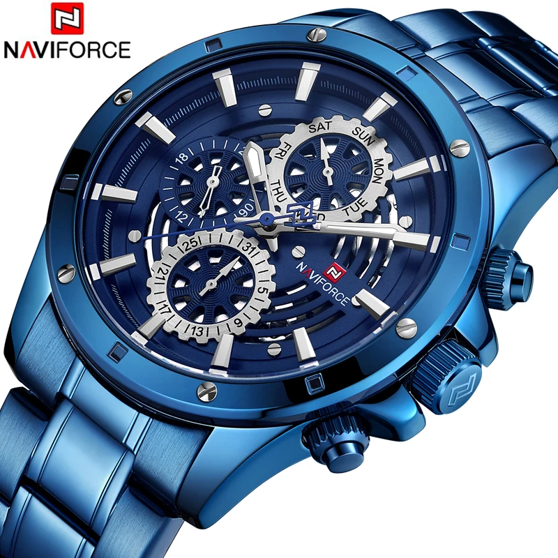 NAVIFORCE 2018 Модные кварцевые часы мужские Топ бренд Роскошные Бизнес наручные синие