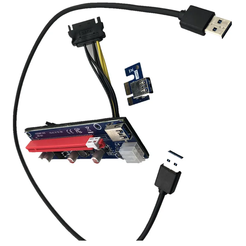 60 см 6PIN 12 В PCI-E 1X-16X Riser Card VER007 USB3.0 адаптер расширитель плата BTC Miner удлинитель Riser Card BTC кабель комплект твердая установка