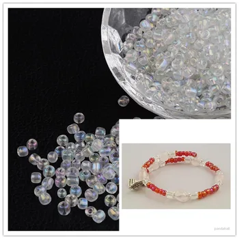 

Jewelry DIY Beads 6/0 Transparent Rainbow Colours Round Glass Seed Beads,Clear,about 4mm in diameter,hole:1.5mm,about 495pcs