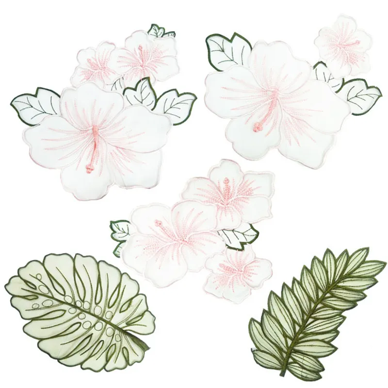 

1set/5pcs Flower Leaf Applique Embroidered Sew on Patches For Dress Skirt Organza Sticker Diy Decoration Repair Soft Colorfast