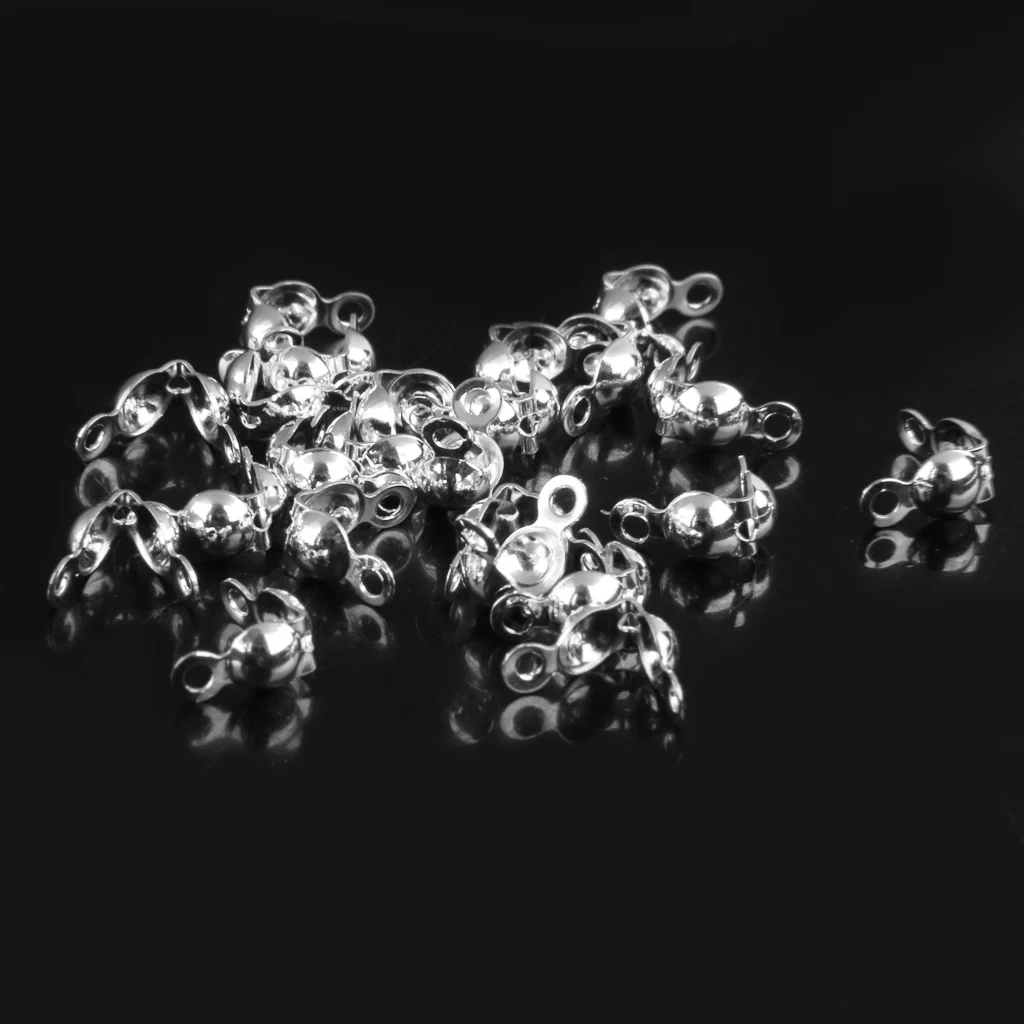 Silver Tone Bead Tip Clam Shell Knot Covers Jewelry Making DIY Pack of 60PCS