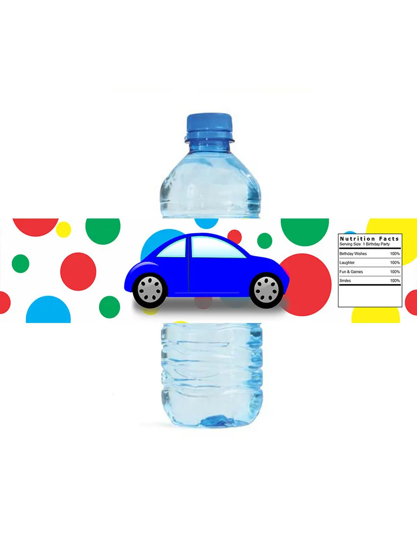 Blue Car Personalized Water Bottle Labels Baby Shower Decorations