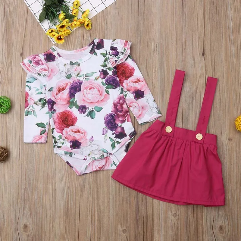 

2019 Summer Baby Girls children sets 2PCS Kids Baby Girl Tops T-shirt + Skirt Overalls Strap Skirt Outfits Set Clothes dropship