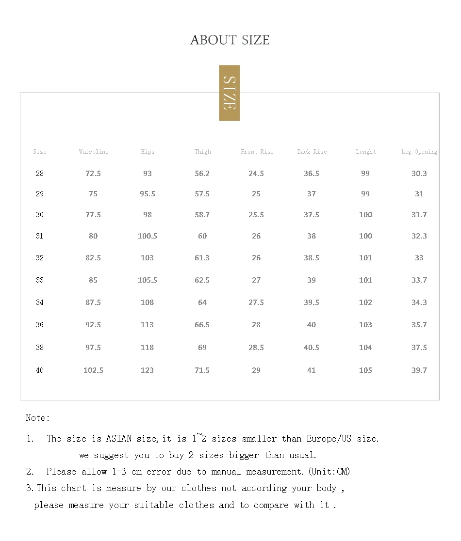 men pants size 