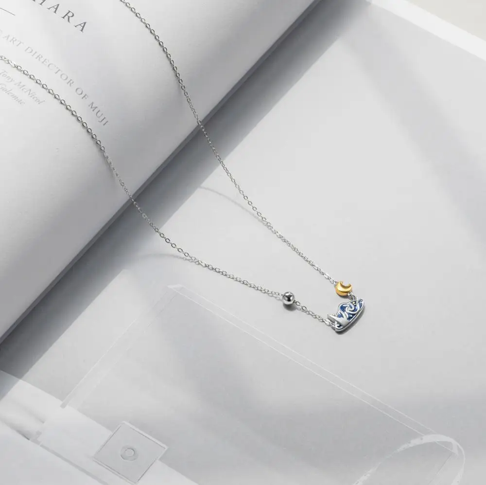 Thaya s925 серебро изумруд Ван Гог ожерелье блестящее небо Золотая Луна Звезда