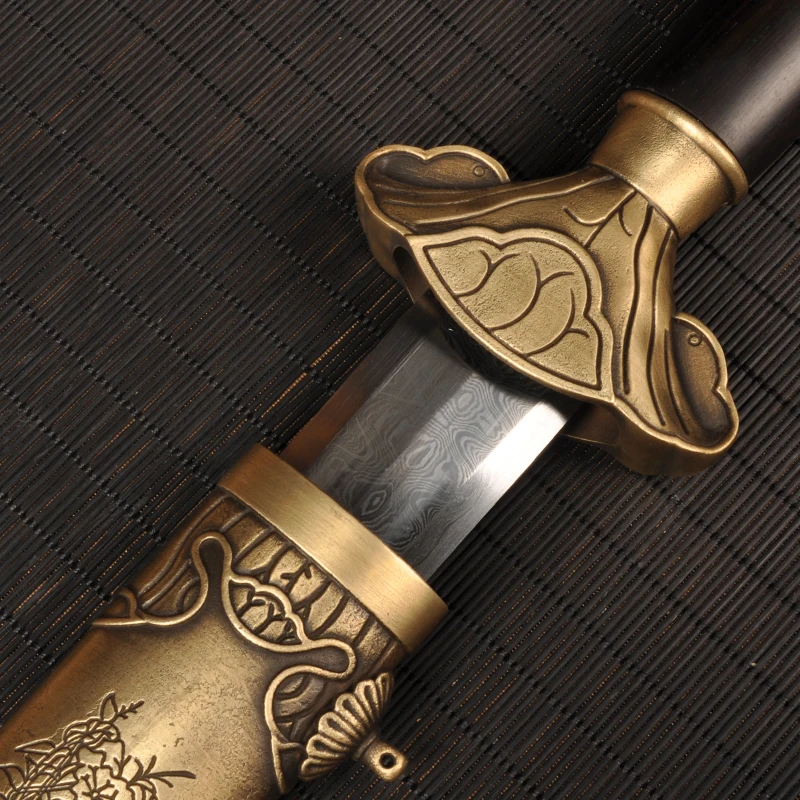 

H-quality Chinese Sword Fully Hand-made Damascus Folded Steel Ming Dynasty Straight Full Tang Blade Fine Polished Sword
