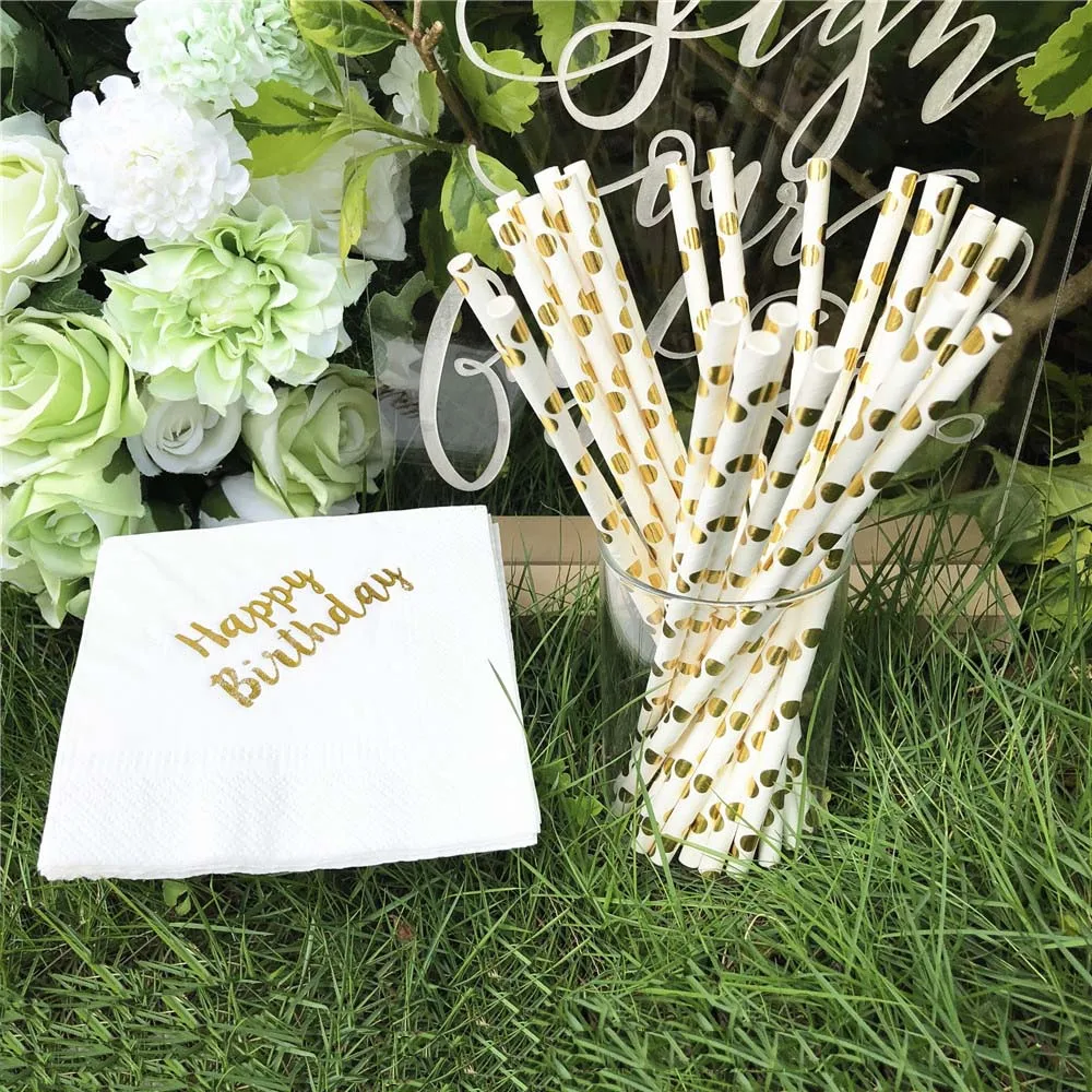 

25pcs Gold Paper Straws for Baby Shower Wedding Party Kids Birthday Party Decoration Supplies Paper Drinking Straws