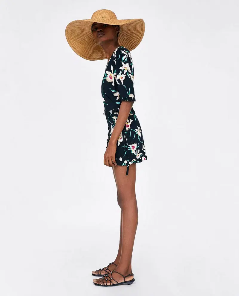 Для женщин Винтаж с цветочным принтом Шорты Молния Fly богемной моды с плиссированной Повседневное Дизайн летние шорты