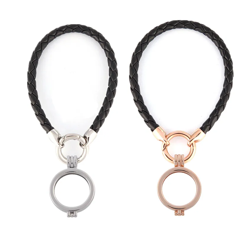 2017 New Arrival 20CM Black Leather Bracelet with 25mm Plain Alloy Coin