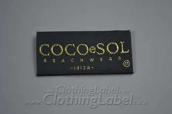 

Middle fold woven tag, clothing woven labels with metal gold logo