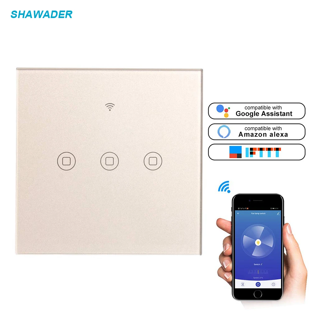 

Wifi Smart Touch Wall Switch 1/2/3 Way AC Light Switch App Remote Control Wireless Voice Control Work with Alexa Google Home