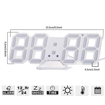 

Newest Modern 3D LED Digital Wall Clock Alarm Clocks Snooze thermometer Clock with 12/24 Hour Display