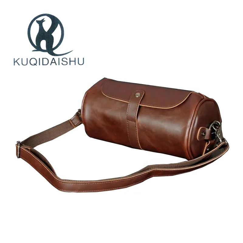 New High Quality Vintage Casual Crazy Horse Leather  Men\'s Bag Small Round Messenger Bags For Man Personality Design Travel Bag