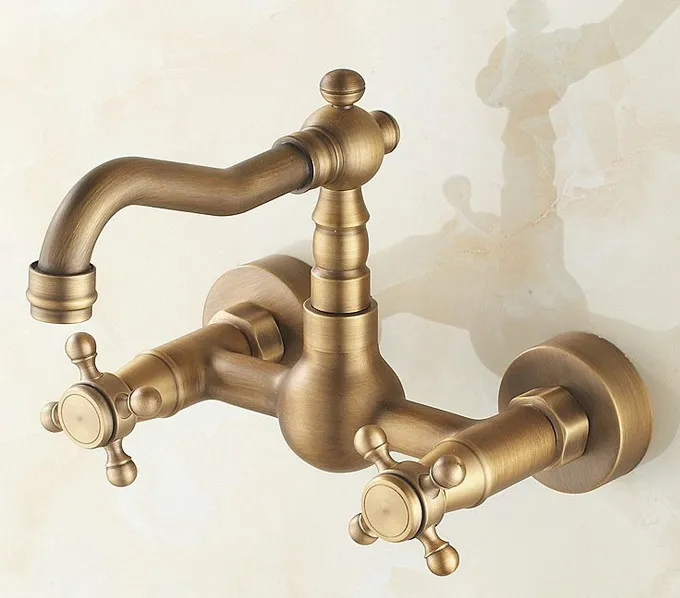 Antique Bronze Wall Mount Kitchen Wet Bar Bathroom Vessel Sink Faucet Dual handle atf002