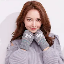 Женские зимние перчатки с сенсорным экраном, высокое качество, акрил, полный палец, милый олененок, вязаные, для улицы, теплые варежки, рождественский подарок для девочек