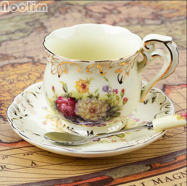 

NOOLIM European-style Ceramic Cups 3pcs/Set of Creative Bone China English Coffee Cup Disc Afternoon Tea Cups 200ML