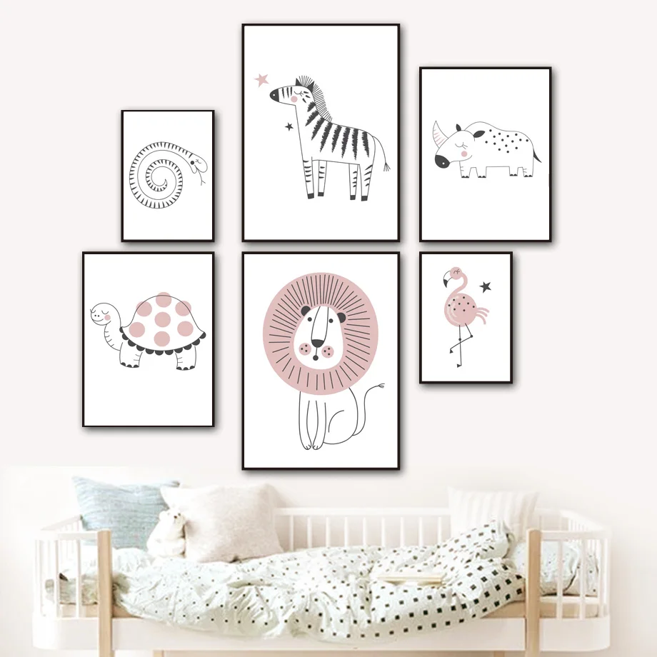 

Lion Zebra Tortoise Snake Tiger Wall Art Canvas Painting Nordic Posters And Prints Cartoon Wall Pictures Baby Kids Room Decor