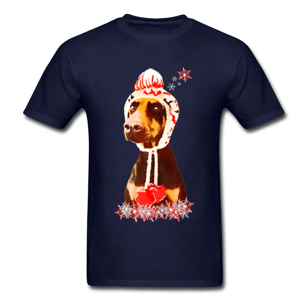 Custom Frosty the Doberman Men's T-Shirt Newest Summer Short Sleeve Round Collar Pure Cotton Tops Tees Party Tee Shirt Frosty the Doberman navy
