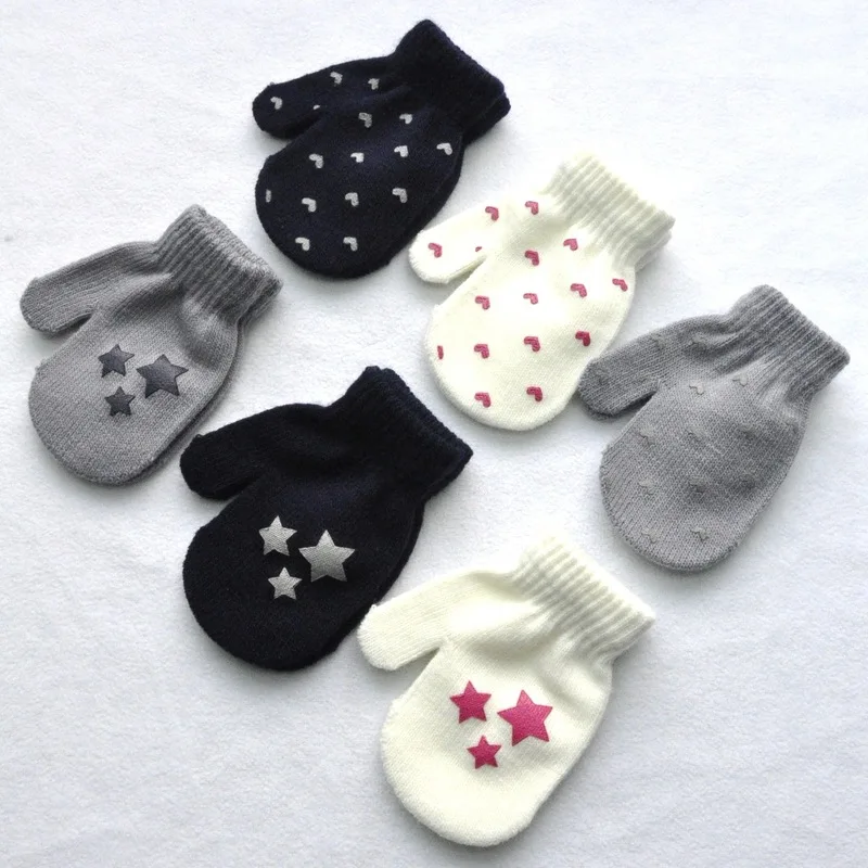 Зимние перчатки милые уплотненные детские милый, для новорожденных и малышей в форме сердца с принтом со звездой Лидер продаж для мальчиков и девочек зимние теплые перчатки
