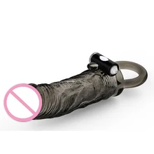 Couple Erotic Sex Products Jelly Pleasure Black Warrior Vibrating PET Crystal Condoms Penis Enlarger Sleeves Cock Rings For Men