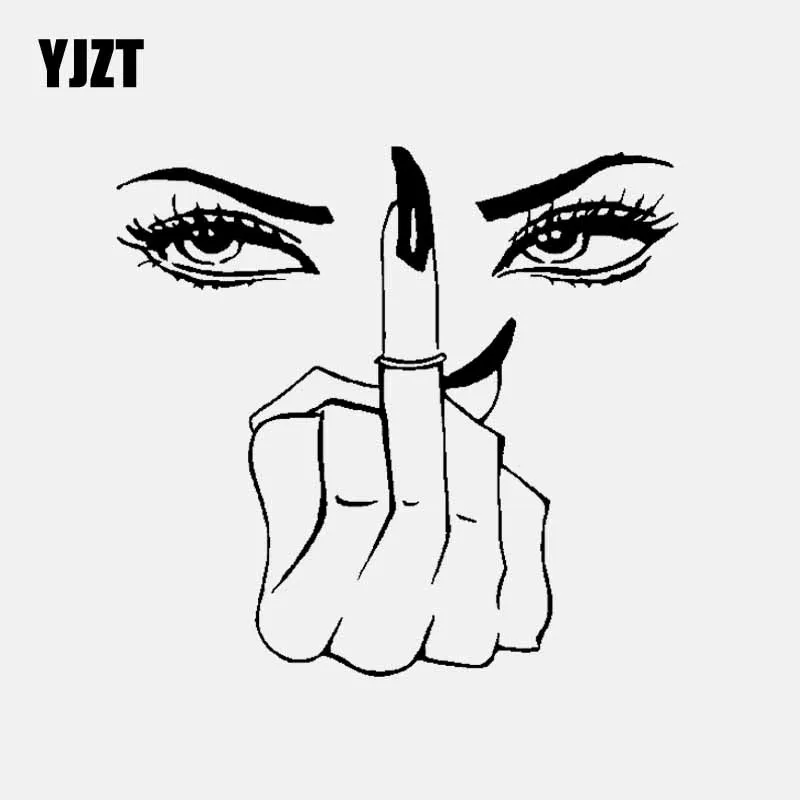

YJZT 16.2CM*15.2CM Eyes Girl Vinyl Decal Decor Car Sticker Woman Middle Finger Black/Silver C3-1964