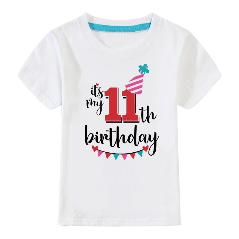 Birthday Tshirts Girl Short Sleeve Girls 3rd Kids Birthday Shirts O-Neck Fashion Children Tees Shirt For 2 3 4 5 6 7 8 9 10 Year - Цвет: White-11