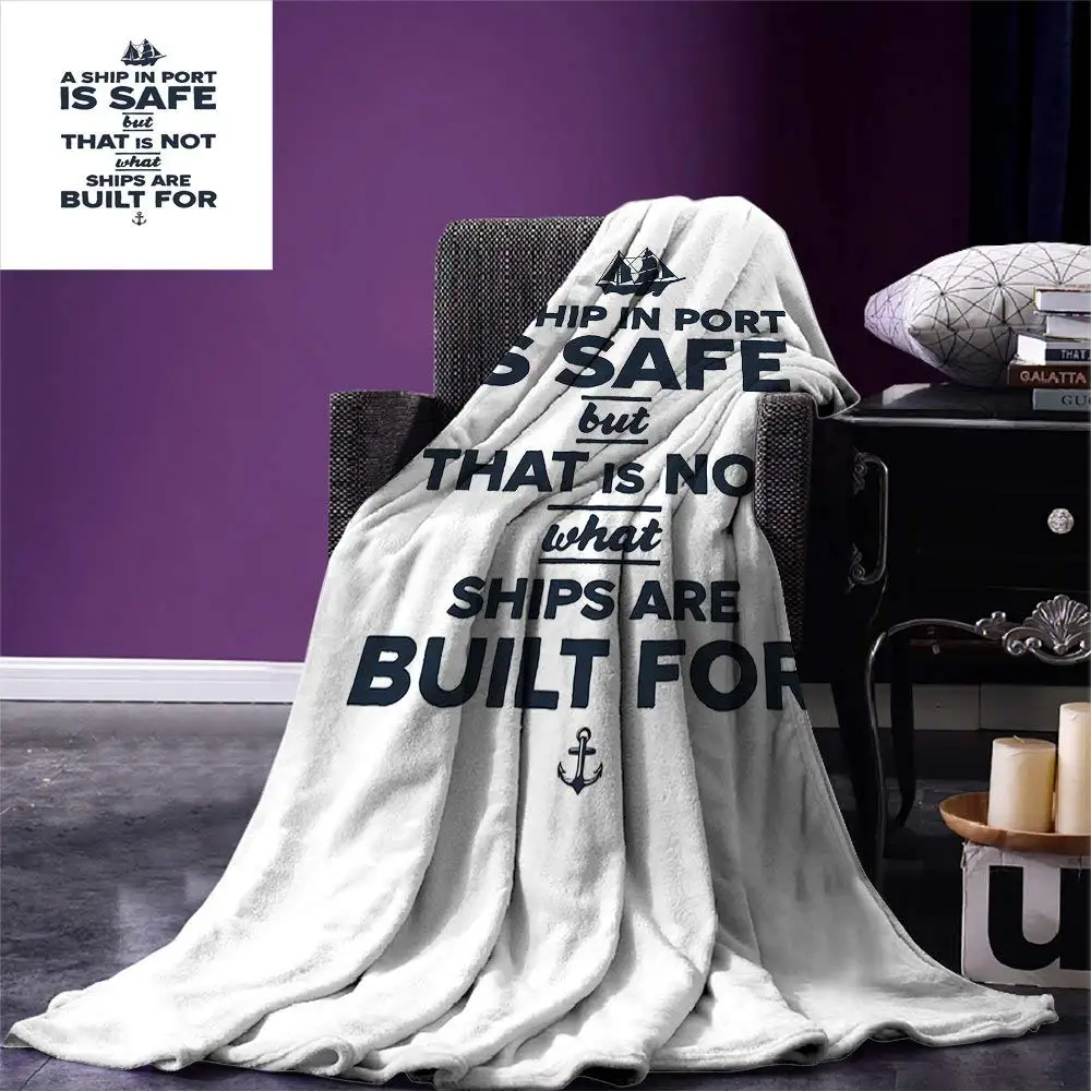 Motivational Blanket Nautical Inspirations Ship and Anchor Vintage