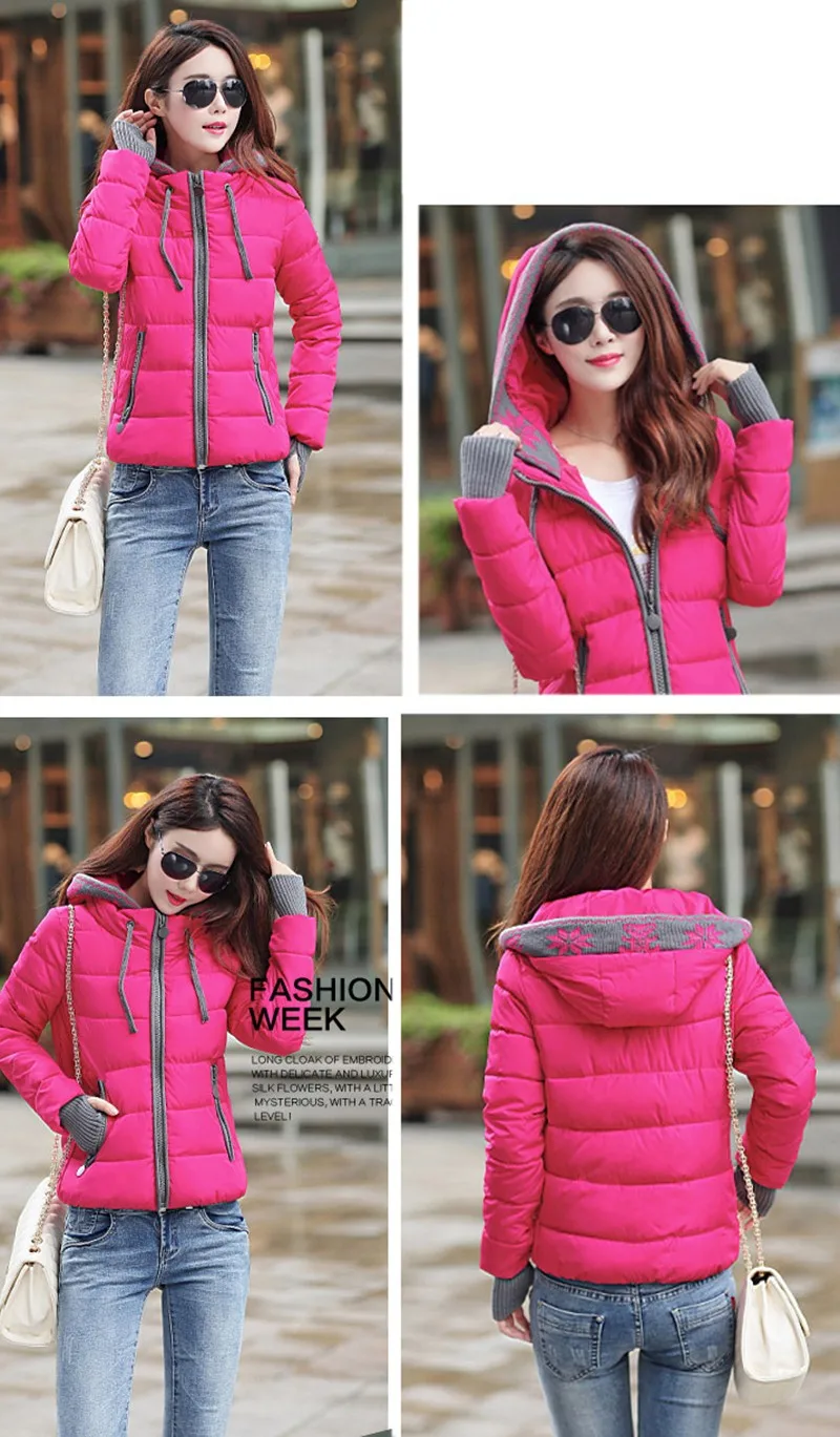 Women Winter Coat Long Sleeve Print Floral Hooded Slim Winter Parka Plus Size Cotton-Padded Jackets 2XL (12)