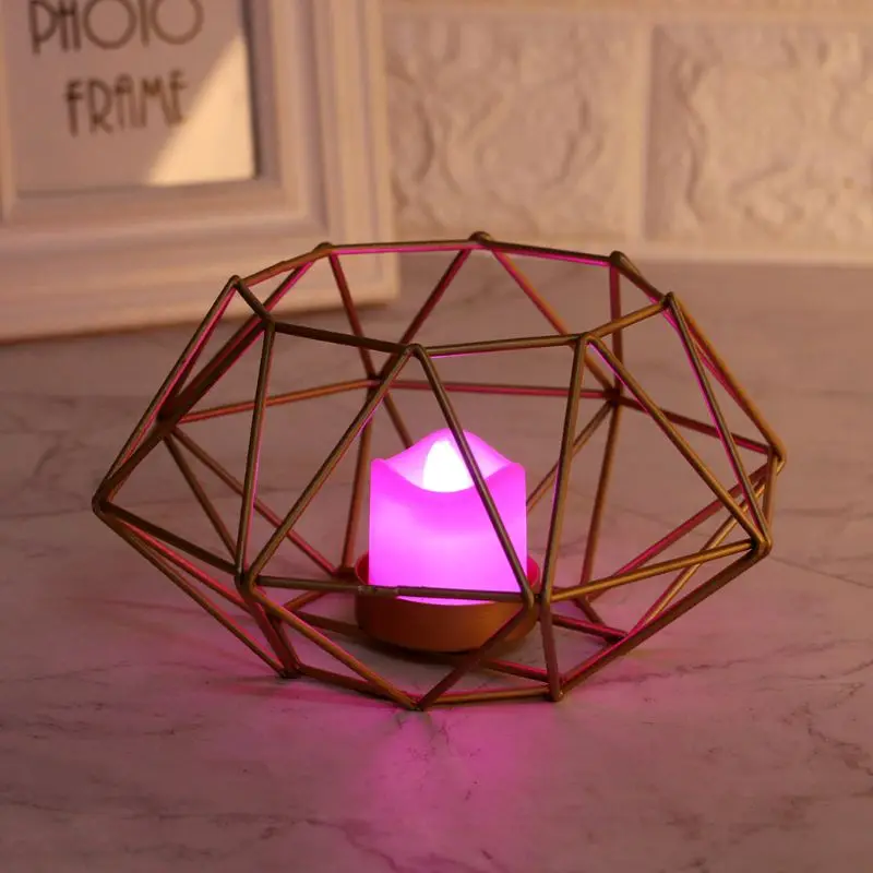3D Octagon Geometric Metal Candle Tea Light Candlestick Holder Nordic Style 
