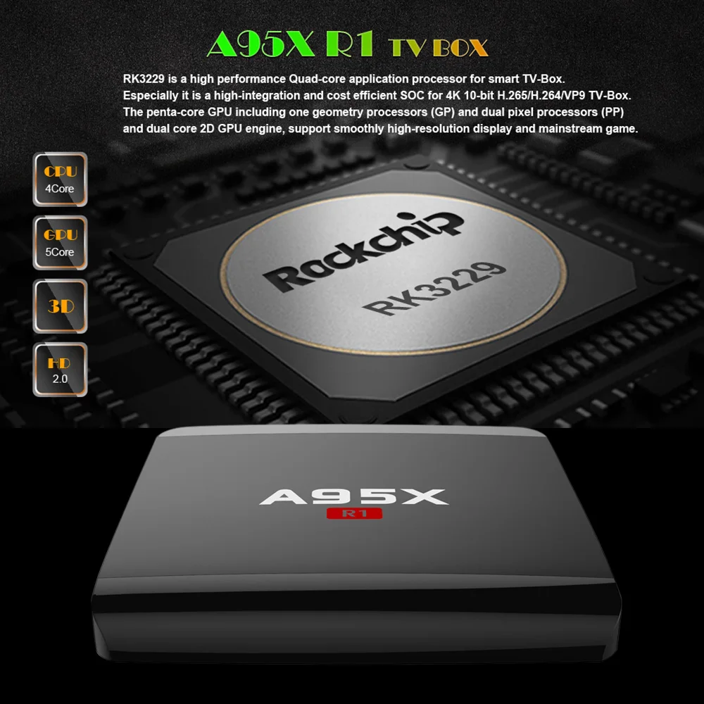 A95X R1 Smart Android tv Box Android 7,1 RK3229 четырехъядерный UHD 4K мини ПК WiFi LAN VP9 DLNA H.265 HD 2,0 медиаплеер