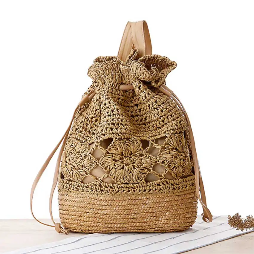 Summer Handmade Women Mini Backpack High Quality Straw Bag Casual Bohemian Ladies Travel Beach Bag Woven Backpack Mochila W301
