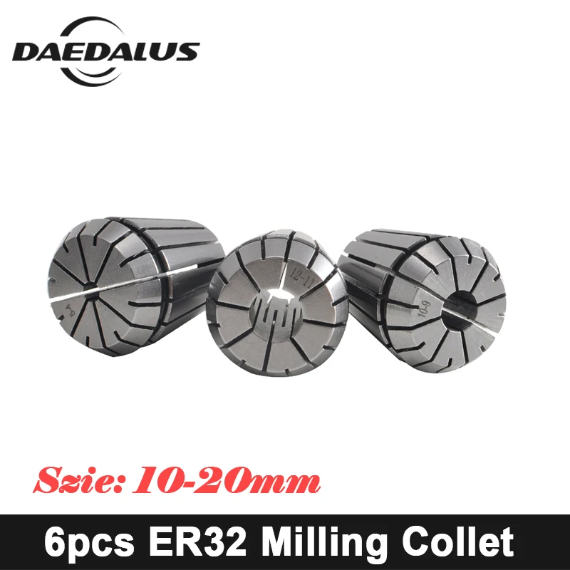 CNC Milling Collet ER32 Collet Chuck 6PCS 10mm-20mm Milling Wood Router Collet Set Boring Tool For Engraving Drilling Machine