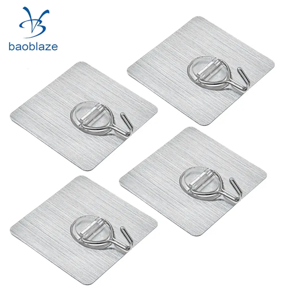

Pack of 4, Heavy Duty Traceless Adhesive Hook - Washable & Reusable Utility Hanger for Kitchen Gadget Clothes Bath Towel 70x70mm