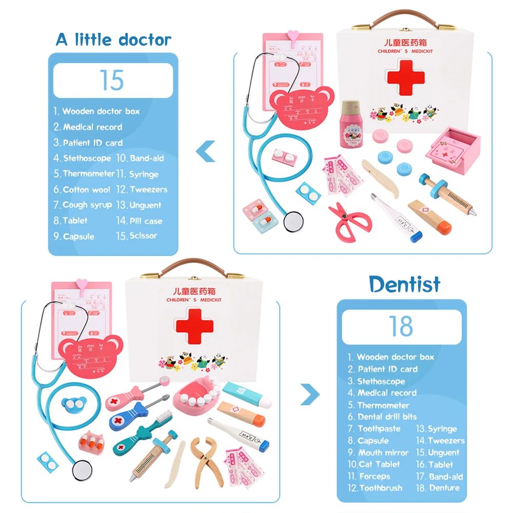 Деревянный Набор доктора дети реалистичные Детский Набор доктора игрушка набор Медицинский Набор 15/18 шт. доктор/набор дантиста игрушки для детей