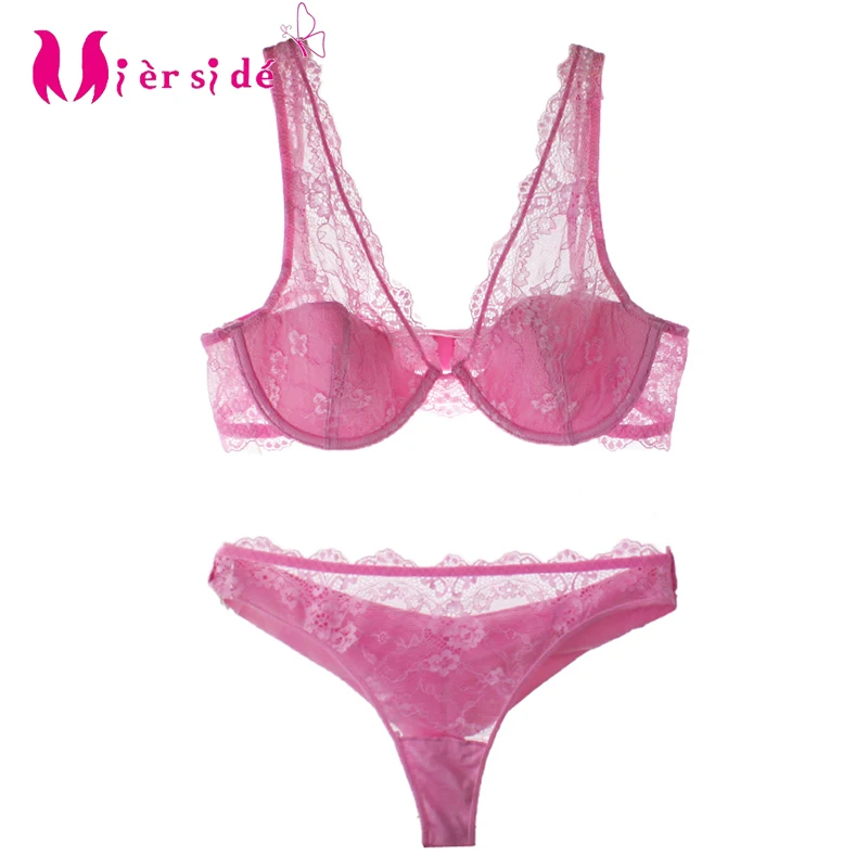 

Mierside pink/white Transparent girls' Lingerie Underwear Solid bra set for women Intimates Sexy Cup Underwire Bralette