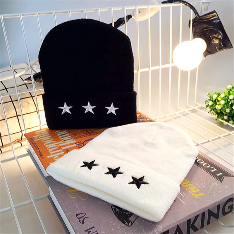 

2018 Winter Hats for Woman Embroidery pentagram HipHop Knitted Hat Women's Warm Slouchy Cap Crochet Ski Beanie Hat Female Soft