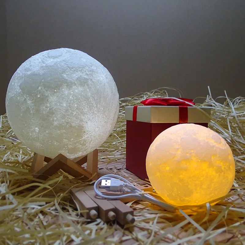 

Rechargeable 3D Print Moon Lamp 2 Color Change Switch Bedroom Bookcase Night Light MJJ88