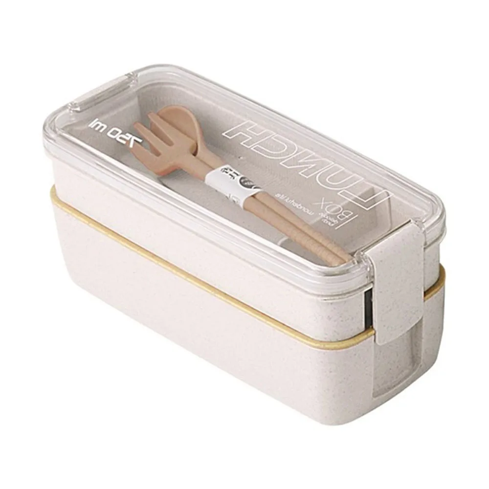 ISKYBOB 1 шт. здоровая коробка для ланча 3 слоя пшеничной соломы для бэнто, в упаковке, для разогревания в микроволновой печи контейнер для хранения еды - Цвет: beige