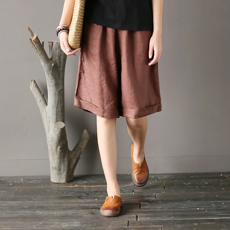 QPFJQD Female Knee Length Solid Brief Loose Straight Pants Women Linen