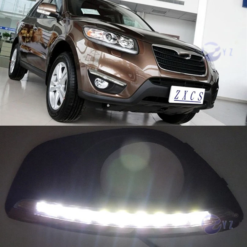 

Car Flashing 2 Pcs DRL For Hyundai Santa Fe Santafe 2010 2011 2012 LED DRL Daytime Running Lights Daylight with yellow signal