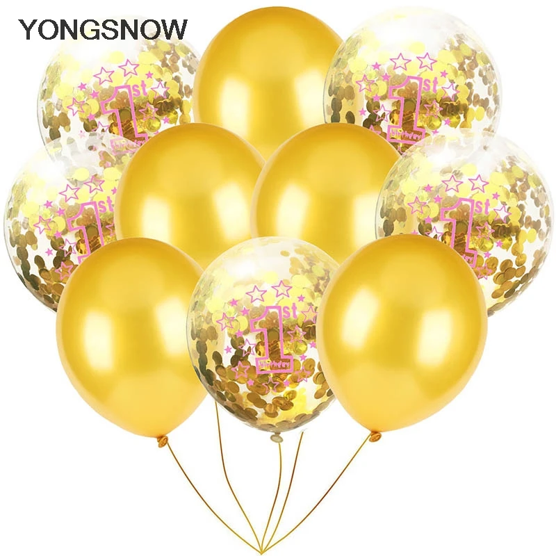 

10pc 12inch Latex Balloon Happy Birthday Confetti Ballon 1 Year Old Baby Baptism Birthday Party Decoration Supplies Latex Globos