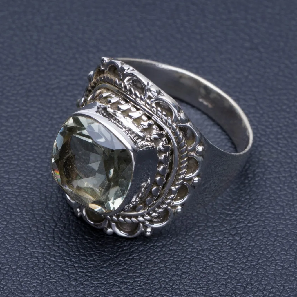 

Natural Green Amethyst Unique Design 925 Sterling Silver Ring US Size 7 P1282