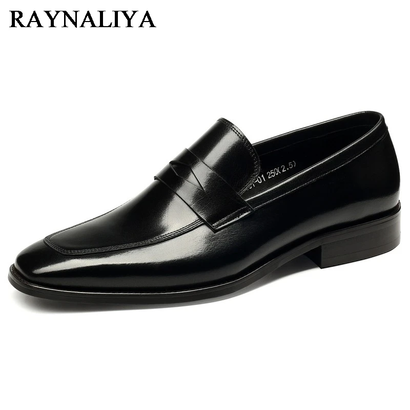 

Plus Size 37-44 Men Genuine Leather Shoes Square Toe Black Red Luxury Formal Business Shoes Office Dress Men Shoes YJ-B0020