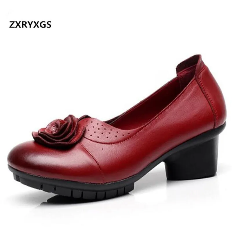 

ZXRYXGS brand shoes Flowers Wedding Shoes Woman High Heels 2018 Non-slip Comfortable Genuine Leather Shoes Women Fashion Shoes